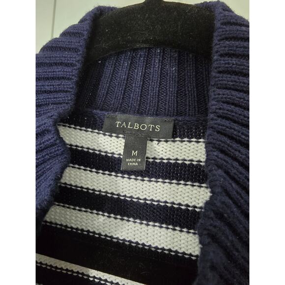 Talbots Nautical Stripe Cardigan Sweater Navy Blue Buttons Cotton NWOT Size M - Picture 6 of 7